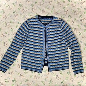 VTG Karen Scott Striped Knitted Cardigan Lamb's Wool Medium Petite Button Front